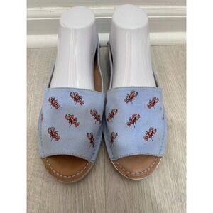 Coach Lydia Light Blue Canvas Lobster Embroidered Peep Toe Flats 8B Preppy